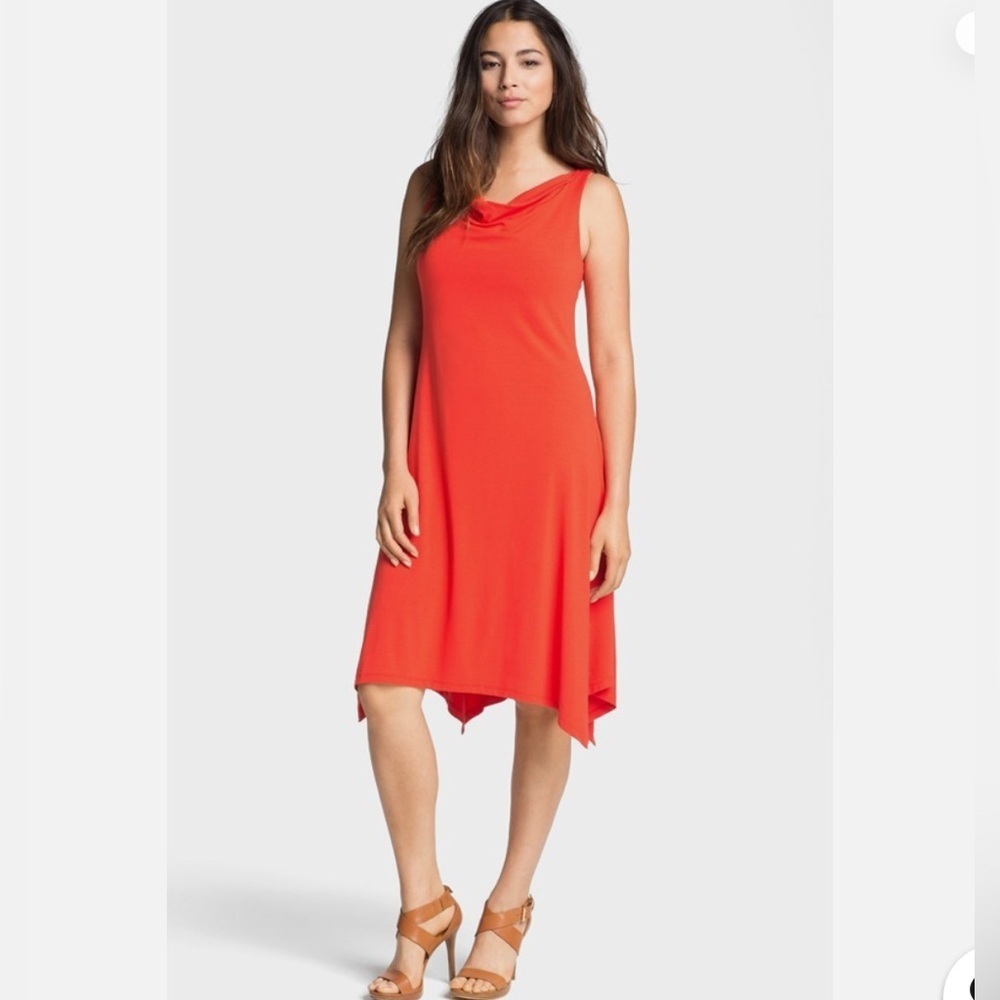 Eileen Fisher Womens Orange Coral Asymmetrical Hem‎ Sleeveless Dress Sz PP 0-2